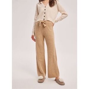 Nap Lounge Cozy High Waist Knit Pants Wide-Leg in Beige size L